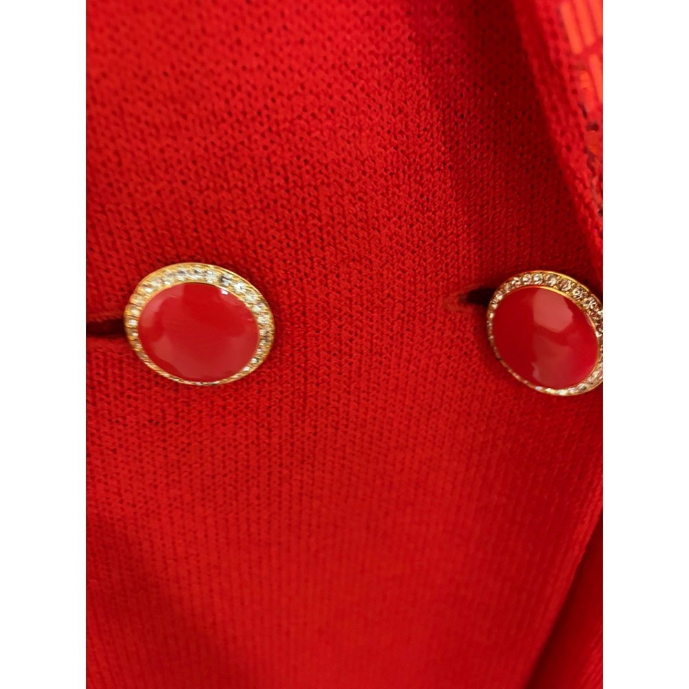 Vintage St John Evening Red Sequin Knit Skirt Suit Set Size 12 Made in USA - Picture 15 of 16